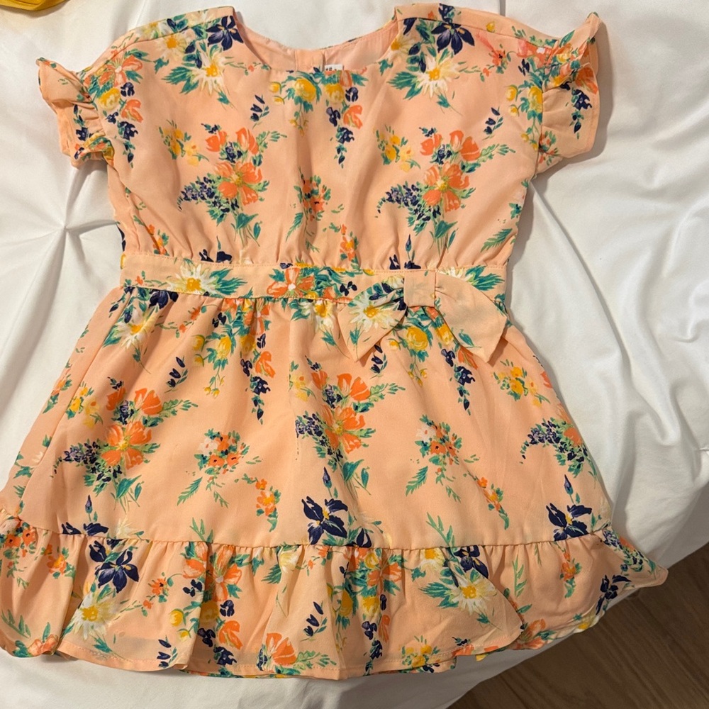 Janie and Jack Floral Peach Dress with Ruffle Hem